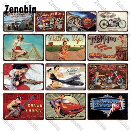Retro Sexy Girl Metal Plaque Tin Sign Vintage Bathroom Decor Metal Poster Plate Classic Pin-Up Girl Wall Stickers for Garage Pub