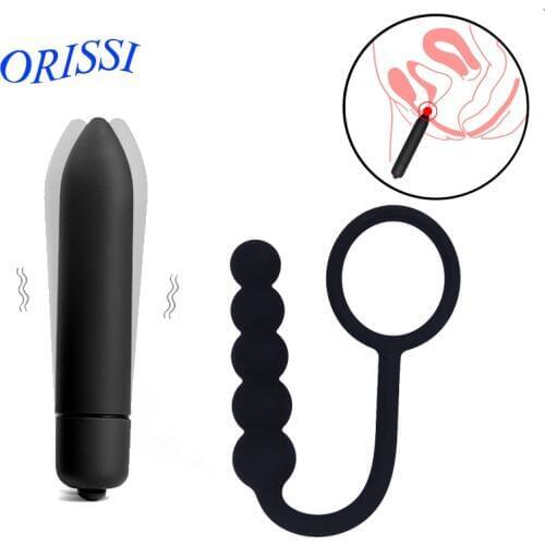ORISSI Adult Silicone Male Prostate Massager Anal Plug Ring Bullet Vibrator Anal Orgasm Butt Plug Sex Toys for Men Gay