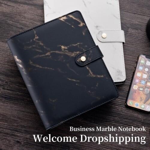 Hardcover A5 Black Ring Binder Stone Journals Planner Organizer Replaceble Marble Notebooks For Gifts