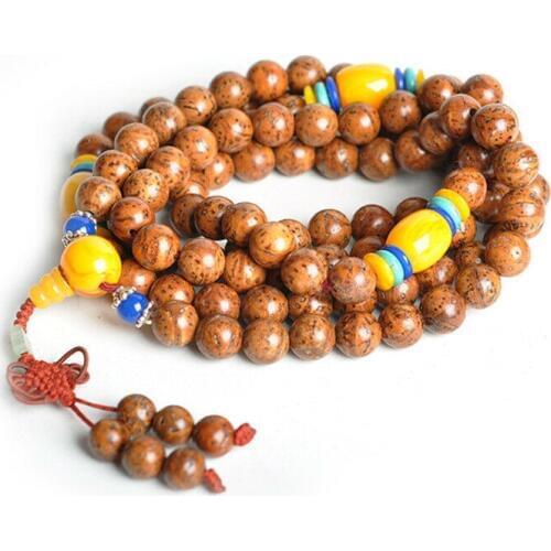 Tibetan Buddhism 108 Dragon Eyes Bodhi Seeds Beeswax Prayer Bead Mala Necklace