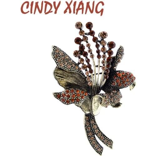 CINDY XIANG Rhinestone Vintage Flower Brooches For Women Scarf Pin Winter Coat Accessories 2 Colors Available High Quaility