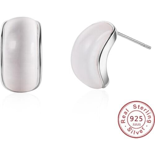 Classic Oval Natural Moonstone Stud Earrings for Women 925 Stamp Sterling Silver Jewelry Opal Female Ear Studs Anniversary Gift