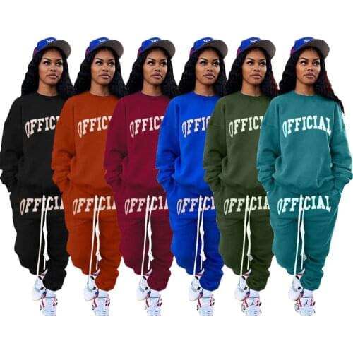 OFFICIAL Letter Printed Casual Two Piece Sets Women Streetwear Long Sleeve Loose Pullover Top and Jogger Sweatpant Activewear