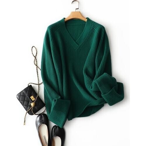 30% Cashmere+70% Wool Womens Sweaters Computer Knitted Casual V-Neck Pullovers Women Winter Clothes Warm Tops 2020 new