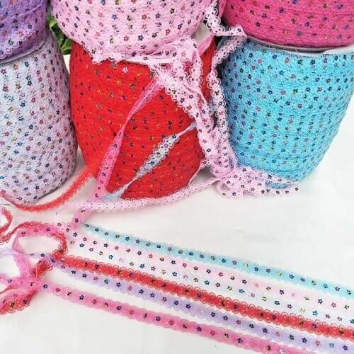 1M Embroidery Sequins Lace Fabric Organza 1.5cm Tulle Sequin Lace Fabric Trim Sequin Lace Ribbon Sewing Accessories Dress QA8