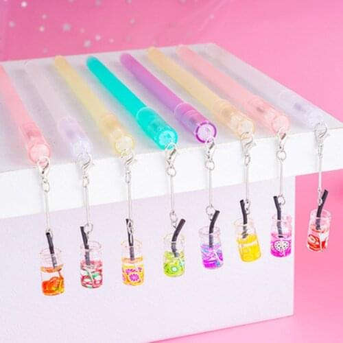 1PCS Milk Cup Fruit Pendant Toy Gel Pen School Officel Supplies Stationery Cute Kawaii Creative Lovely Sweet Writing Supplies