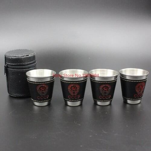 100pcs=25sets) 70mL Cups Set 304 Stainless Steel Cups Wine Beer Whiskey Mugs Outdoor Travel Mug with Mug Sleeve for Free