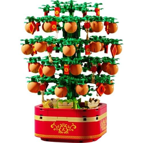 2021 New Chinese New Year Orange Tree Music Box Building Blocks Assemble Bricks Set Toys for Girls Children Christmas Gifts