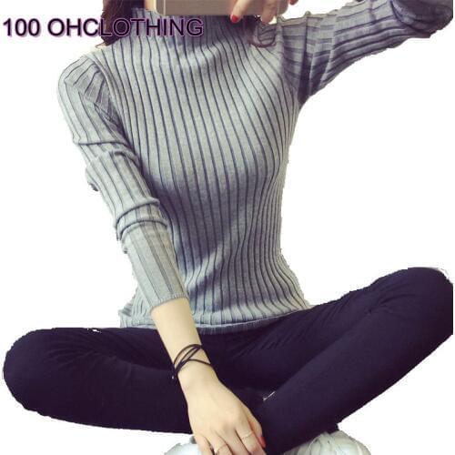 OHCLOTHING 2018 Free Shipping Women Stretch Knit Undershirt Turtleneck Solid Sweater Knitted Wear Knitting Slim Pullovers