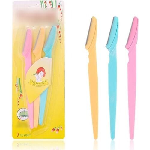 3Pcs Foldable Portable Womens Razors Makeup Facial Eyebrow Lip Folding Razor Hair Remover Sharp Stainless Steel Cutting Safety