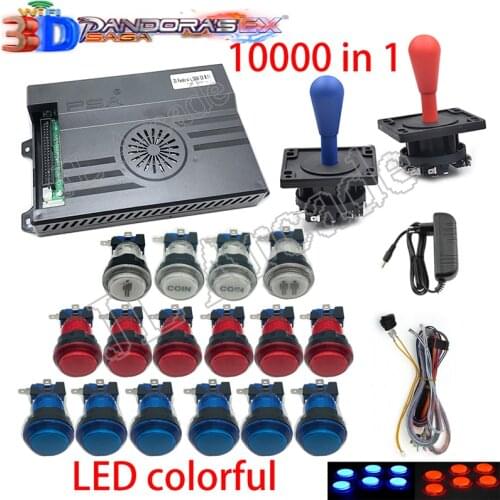 3D Pandora Saga EX 10000 in 1 DIY Kit Game Board 8 Way Joystick Led Lights Push Button Arcade Pandora Box Cabinet for 2 Playes