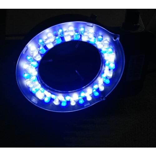 56 LED Microscope Blue White Ring Light Brightness Adjustable Illuminator Lamp For Industry Stereo Microscope Camera Magnifier