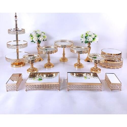 8-15Pcs Acryl Mirror Metal Cake Stand Set Round Wedding Birthday Party Dessert Gold Cupcake Pedestal Display Plate Home Decor
