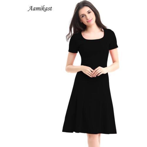 AAMIKAST New Fashion Women Dresses 2019 Elegant Square Collar Short Sleeve Pencil Party Evening Busines Wear To Work Dresses