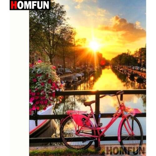 HOMFUN Full Square/Round Drill 5D DIY Diamond Painting "Bicycle sunset" 3D Diamond Embroidery Cross Stitch Home Decor A20008