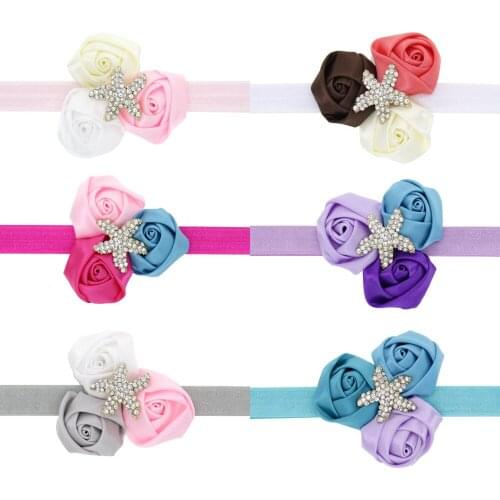 Shining Rhinestone Starfish Rose Flowers Toddler Elastic Hairband DIY Clothing Decoration Infant Accessories Photography Props
