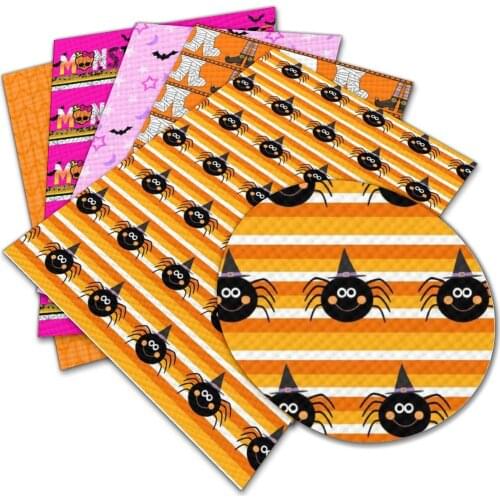 Halloween Theme Faux Leather Sheet Printed Synthetic Fabric DIY Handmade Materials