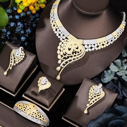 KellyBola Luxury European American Style Necklace Bangle Earrings Ring Jewelry Set For Brides Wedding Jewellery Women Best Gift