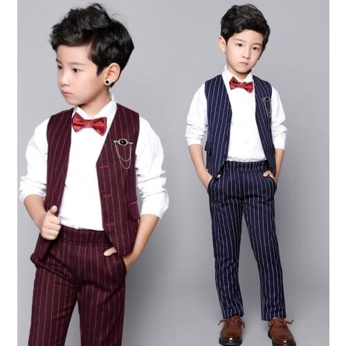 Fashion Boys Blazer Suit Kids Vest+Pants 2 pcs Set Children Clothes Sets Boys Formal Blazers for Weddings Party Suits
