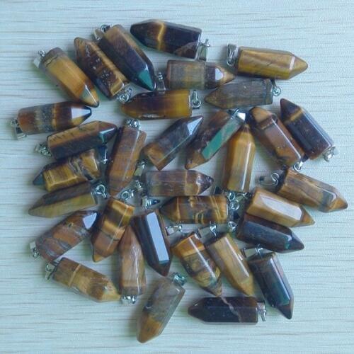 2018 fashion hot sale natural stone tiger eye hexagonal pillar point Pendants for jewelry making 50pcs/lot Wholesale free