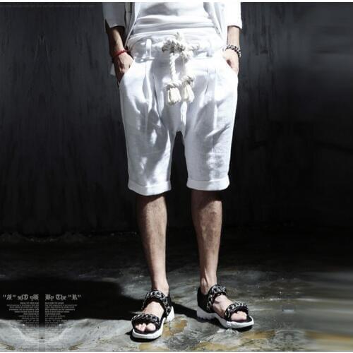 Hot 2021 Summer Fashion Casual Knee-Length Pliableness All-Match Hemp Rope Linen Beach Pants Drawstring Free Shipping