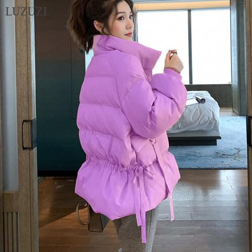 LUZUZI Fashion Elegant Purple Winter Jacket Women 2021 Parkas Short Coat Thick Warm Down Outerwear Cotton Padded Female Jacket