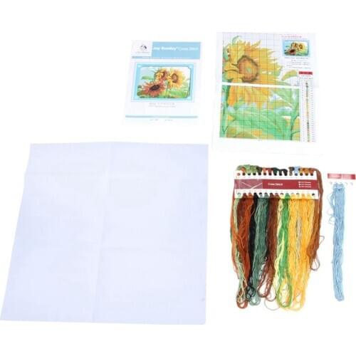 DIY Hand Knitting Count Cross Stitch Set Embroidery Set 14CT Wind Sunflower Pattern Cross Stitch 48 * 38cm Home Decoration