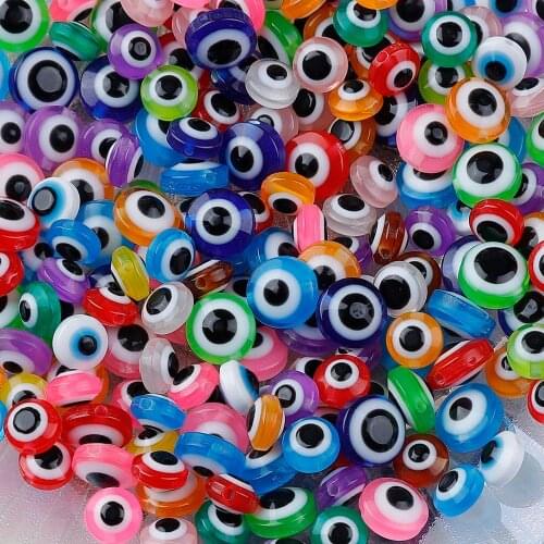 NiceBeads Mix Color 50PCS 8mm 10mm Oval Beads Evil Eye Resin Spacer Beads for Jewelry Making DIY Earrings Bracelet Beads