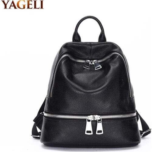 2020 New Fashion Women Real Leather Large-Capacity Backpack Ladies Backpack Black Travel Shoulder Bag Soft Rucksack