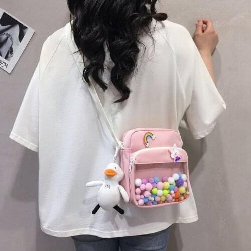 2021 summer new cute funny personality color hair ball transparent small bag soft girl student messenger bag