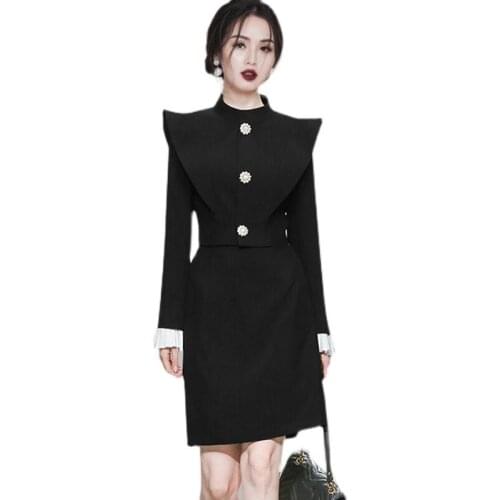 2021 Autumn New Ladies Temperament Fashion Jacket Black Blouse Professional Skirt Two-Piece Suit Women