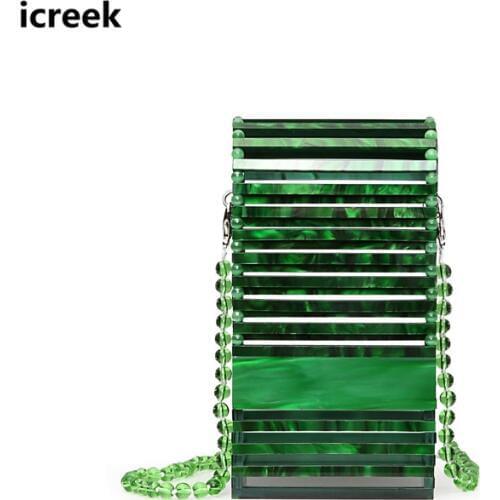 New Arrival stylish hollow out acrylic evening bag ladies casual solid stripped clutch purse beaded mini messenger phone bags