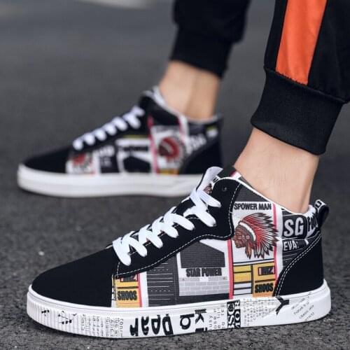 New Style Couple Vulcanized Shoes Male Sneakers Plus Size 2021 High Top Canvas Sneakers Men Graffiti Board Shoes zapatos hombre