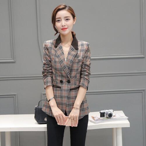 Autumn Women New Suit Coats Ladies Slim Suit Sleeves Female Plaid Slim Blazer For Women Fashion Plus Size Jackets For Women