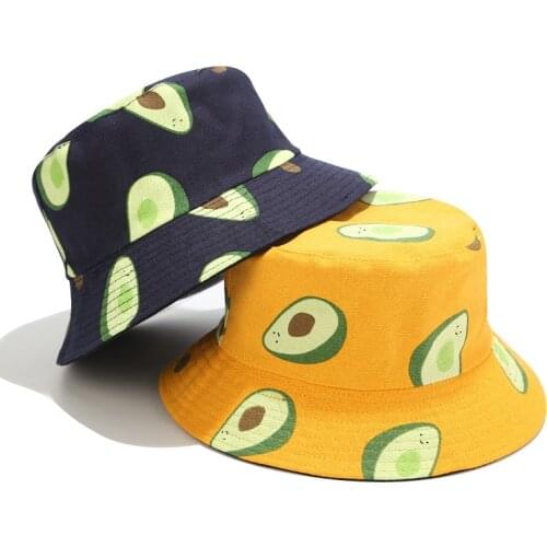 Avocado Cotton Women Reversible Bucket Hat Hip Hop Printed Fruit Autumn Beach Panama Hat Summer Hiking Sun Hat Sports Female Cap