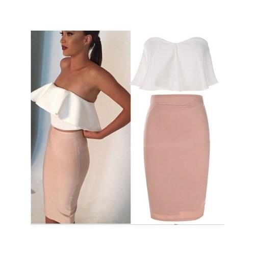 Dress Women Summer Paragraphs Europe lotus leaf wrapped hip wipe bosom two-piece suit mini Dresses Casual Vestidos ZXP1009