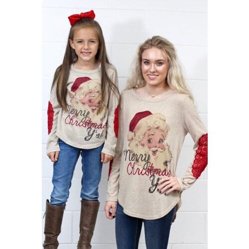 Pullover Tee Top Mother and Daughter Cartoon Santa Long Sleeve T-Shirt Tops Family Matching Cute Christmas
