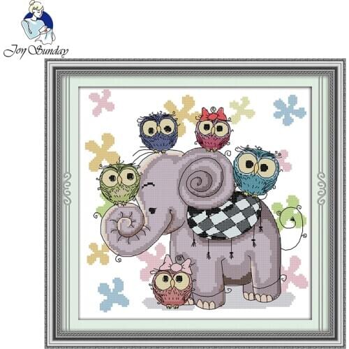 Joy Sunday Elephant and owl Counted or Stamped cross stitch painting for Embroidery Needlework home decoration