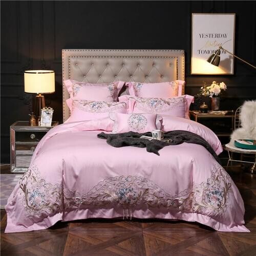 Luxury Egyptian Cotton Pink Blue Bedding Set Queen King size Bed sheet set Duvet Cover Bed set ropa juego de cama linge de lit