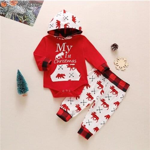 Christmas 2 Piece Set For Baby Boys Girls Dinosaur Pants Hooded Romper Long Sleeves Crotch Bottoms Top 0-12M