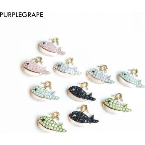 PURPLEGRAPE Japan and South Korea fashion diamond small whale multicolor pendant DIY handmade earrings accessories a pack of 4