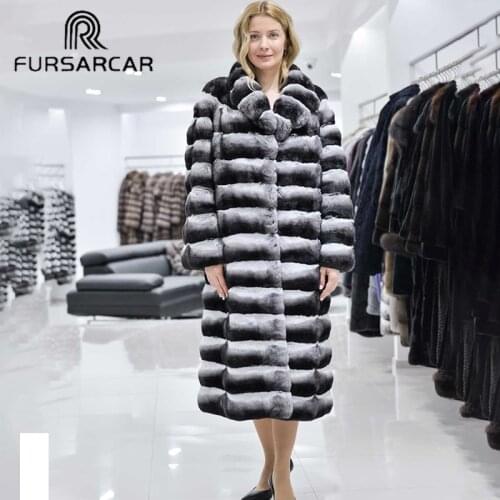 FURSARCAR New Natural Rex Rabbit Fur Coat Short Fur Coats Women Winter Thichk Warm Rabbit Fur Female Jacket Genuine Leather
