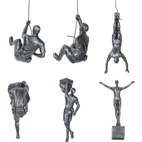 Nordic Industrial Retro Man Climbing Rock Sculpture Background Wall Decoration Hanging Resin Mount Climber Statue Crafts Pendant