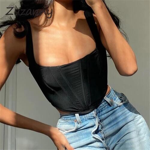 Zuzanny Square Neck Sexy Tank Tops Women Summer Clothing Off Shoulder Casual Bustier Club Outfits Tube Corset Crop Top