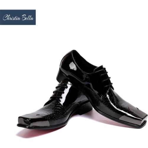 Christia Bella Genuine Leather Men Oxfords Shoes Italian Glitter Wedding Dress Shoes Plus Size Men Business Lace-Up Flats Shoes