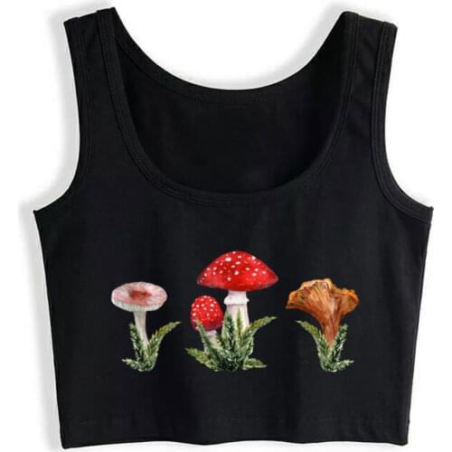 Crop Top Sport Mushroom Cottagecore Aesthetic Goblincore Mycology Design Vintage Print Tops Women