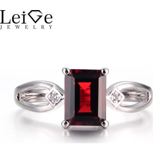 Leige Jewelry Natural Red Garnet Promise Rings January Birthstone 925 Sterling Silver Red Gemstone Rings Prong Setting Rings