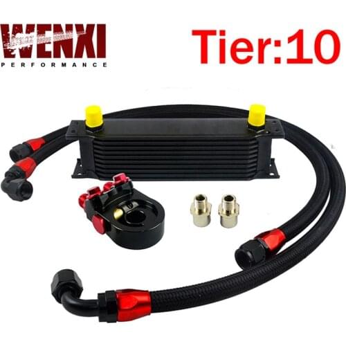 Universal 10 ROWS OIL COOLER KIT ENGINE +AN10 oil Sandwich Plate Adapte with Thermostat +2PCS BRAIDED HOSE