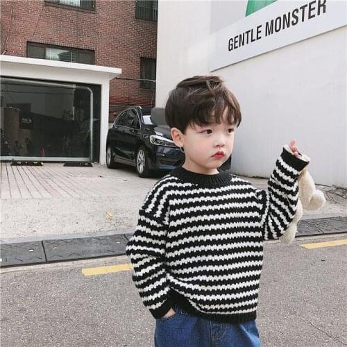 Wave Knitting Spring Autumn Winter Sweater Baby Boys Kids Childrens Warm Plus Velvet Thicken Top High Quality