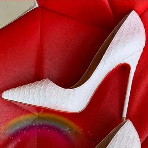 Sexy White Snake Stripe Heels Red Bottom Shoes Women High Heeled Stilettos Daily Party Summer Shoe Women Sandals Genuine Leather